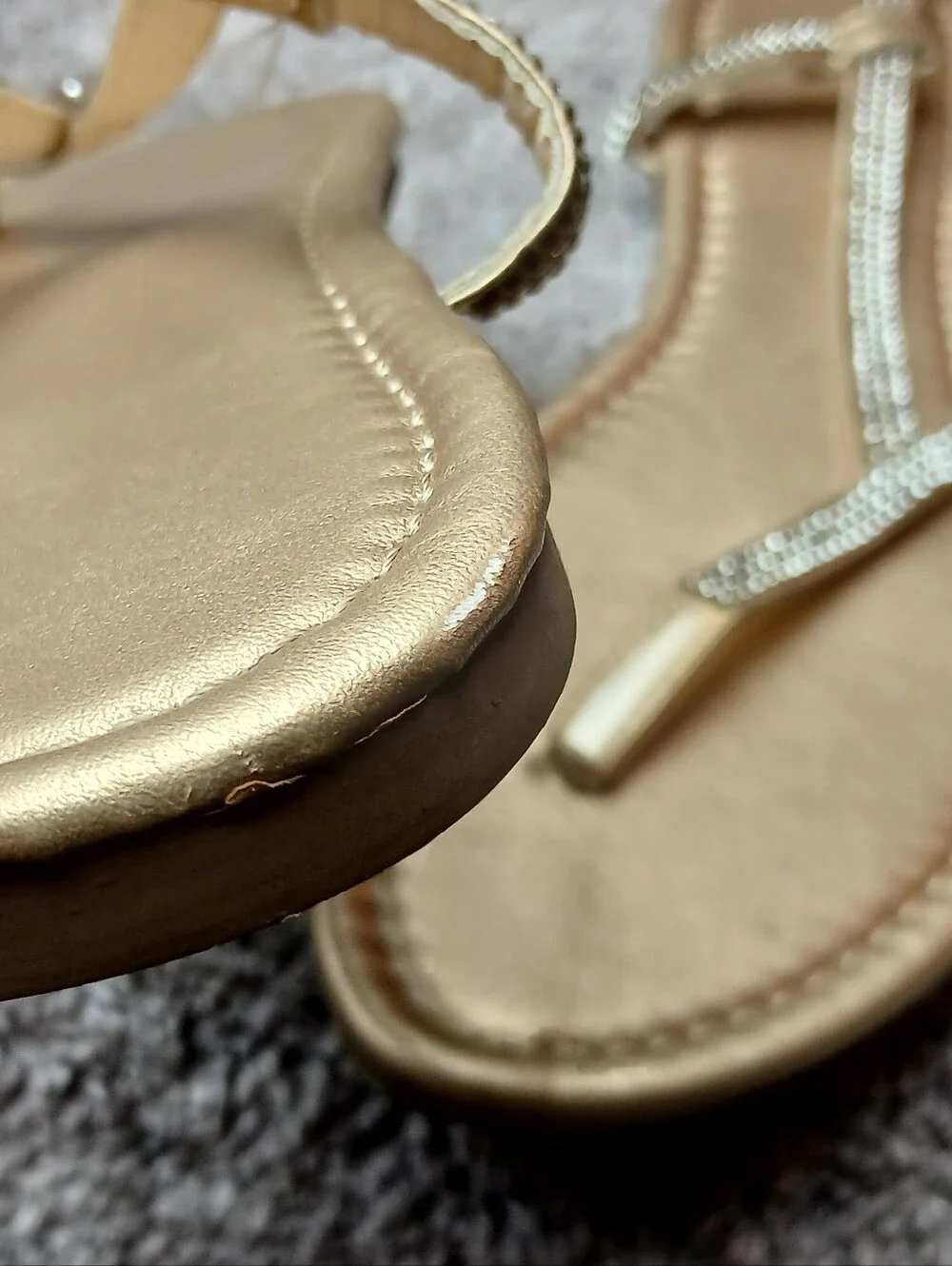 Metallic Gold Rhinestone T-Strap Slingback Flat Sandals 9